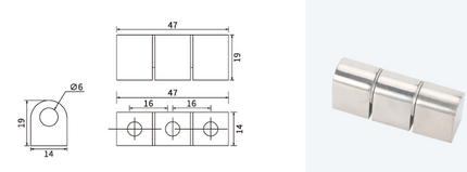 Zawias 3-częściowy chrom M6 przykręcany z podkładkami silikonowymi 0Z-0203 Euro-Box