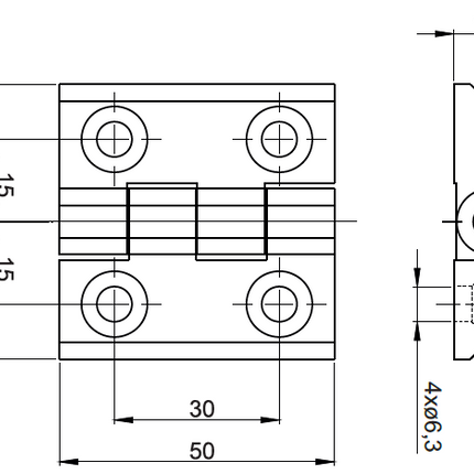 Zawias przykręcany 50x50 mm z otworami M6 , komplet montażowy 0Z-0180 Euro-Box