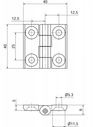 Zawias przykręcany czerniony 40x40 mm z otworami M5 , komplet montażowy 0Z-0179 Euro-Box