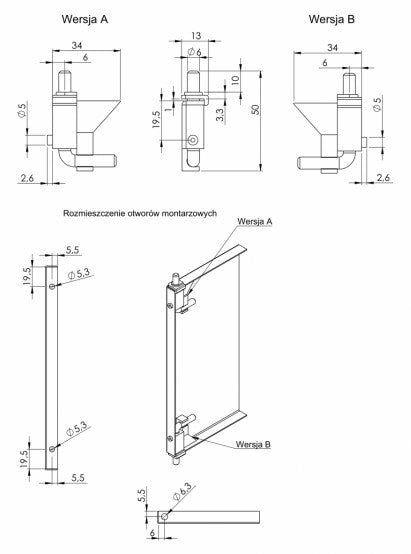 Zawias sworzniowy rantowy prawy 0Z-0064 Euro-Box