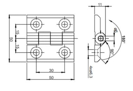 Zawias przykręcany nierdzewny 50x50 mm z otworami M6 , komplet montażowy 0Z-0178 Euro-Box