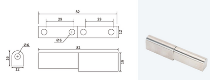 Zawias syfonowy SS304 L82mm 2-częściowy M6 przykręcany 4-otworowy 0Z-0186