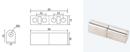 Zawias syfonowy SS304 L50mm 2-częściowy M6 przykręcany 4-otworowy 0Z-0187
