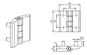 Zawias przykręcany ze szpilkami płaski nierdzewny 60x60 M8x14 0Z-0165 Euro-Box
