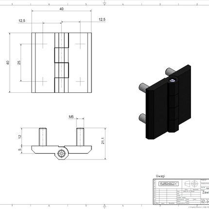 ZAWIAS PRZYKRĘCANY SKRZYDEŁKOWY ZESTAW MONTAŻOWY METALOWY PŁASKI 40x40 0Z-0206 Euro-Box