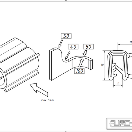 Uszczelka krawędziowa boczna z bąblem zbrojona do krawędzi 4 mm EPDM 1 m 12UK-0014