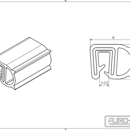 Uszczelka krawędziowa boczna z bąblem zbrojona samozaciskowa 2,7 mm EPDM 1 m 12UK-0012