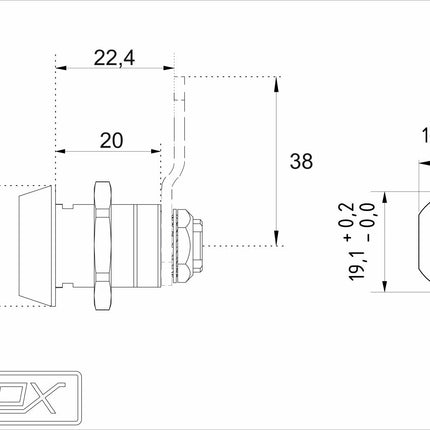 Zamek do skrzynki szafki BHP ubraniowej szkolnej z zapadką przeciwpyłową 1ZC-0595 Euro-Box