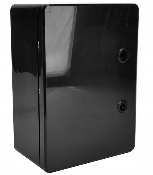 Szafka montażowa ABS czarna 250x350x150 kpl. z szyną, wkrętami i dławikami