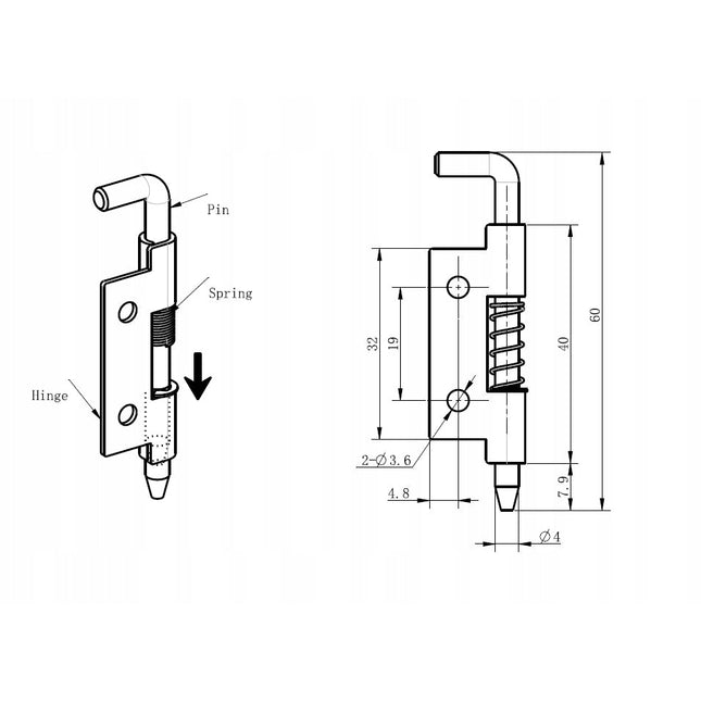 Zawias sworzniowy prawy 32 mm stal ocynkowana 0Z-0054 Euro-Box
