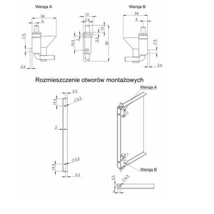 Zawias rantowy prawy do drzwi rozdzielnicy szafy obudowy elektrycznej 50 mm 0Z-0175