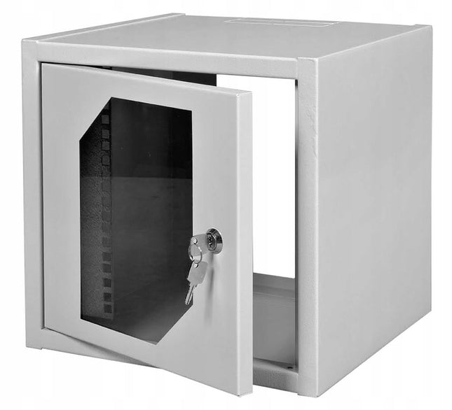 Szafa RACK 10" wisząca 6U 300 mm drzwi z szybą RAL7035 szara Euro-Box