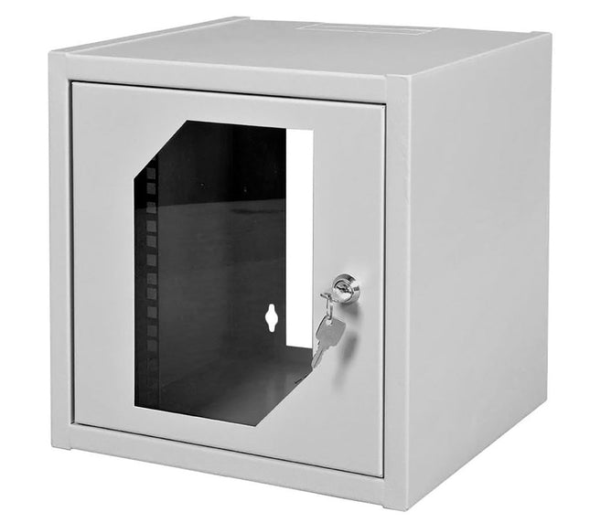 Szafa RACK 10" wisząca 6U 300 mm drzwi z szybą RAL7035 szara Euro-Box
