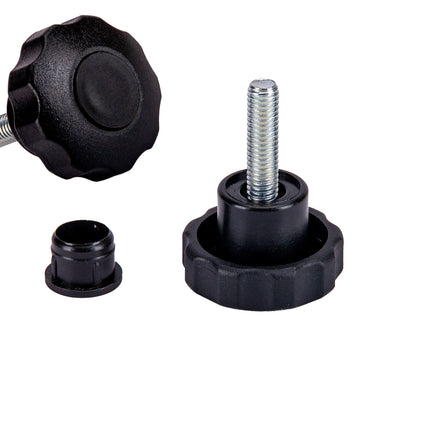 Pokrętło gwiazdowe 30mm śruba M6x23 wzmocnione z czarną zaślepką