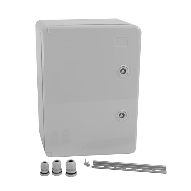 Szafka montażowa plastikowa 25x35x15 w kpl. z szyną, wkrętami i dławikami