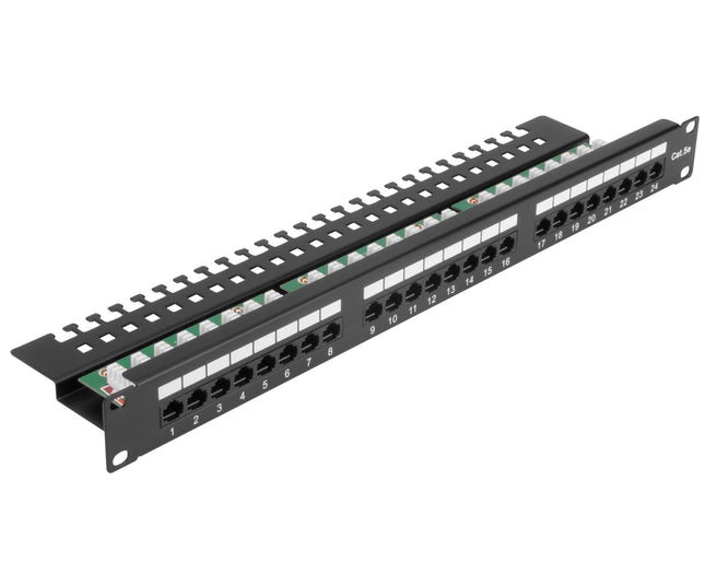 Patchpanel 1U KAT.5e UTP 24p z listwą wspierającą Euro-Box