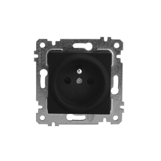 GNIAZDO POJEDYNCZE GNIAZDKO ELEKTRYCZNE Z UZIEMIENIEM RITA CZARNE BEZ RAMKI