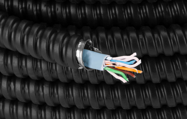 Rura metalowa peszel Fi 11/15 50 m w powłoce PVC z pilotem Euro-Box