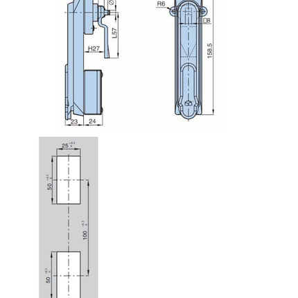 KLAMKA UCHYLNA ZAMEK HS DO ROZDZIELNI SZAF ELEKTRYCZNYCH CZARNA 1HS-0034