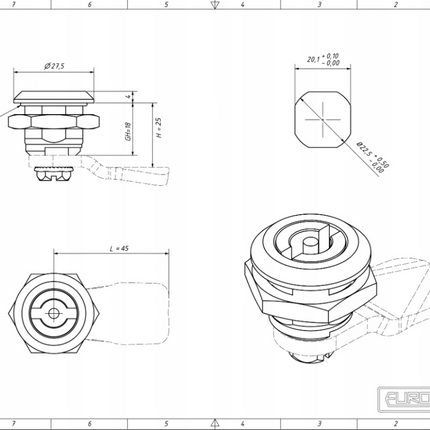 Zamek płetwa ćwierćobrotowy do szaf gazowych chromowany 1ZP-0081 Euro-Box