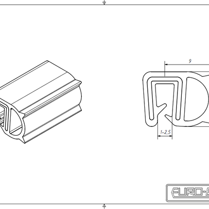 Uszczelka krawędziowa boczna z bąblem zbrojona samozaciskowa 2,7 mm EPDM 1 m 12UK-0012