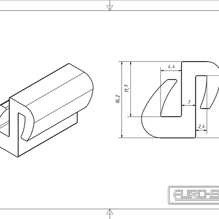 Uszczelka Profil "S" do szyby 4,4 mm, mieszanka gumowa z NBR czarna 12UK-0003