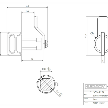 Zamek ćwierćobrotowy motylkowy dociskowy GH=34 mm ZnAl czarny z ryglem 1ZP-0378