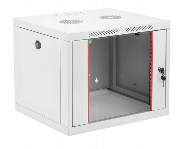 Szafa RACK 19" wisząca 9U 450 mm drzwi z szybą RAL7035 szara Euro-Box
