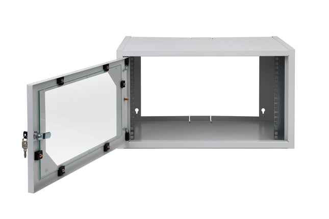 Szafa RACK 19" LC wisząca 6U 350 mm drzwi z szybą RAL7035 szara Euro-Box