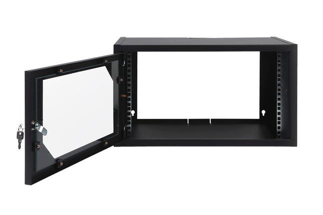 Szafa RACK 19" LC wisząca 6U 350 mm drzwi z szybą RAL9005 czarna Euro-Box