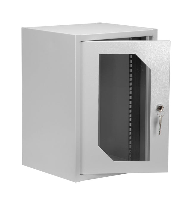 Szafa RACK 10" wisząca 9U 300 mm drzwi z szybą RAL7035 szara Euro-Box