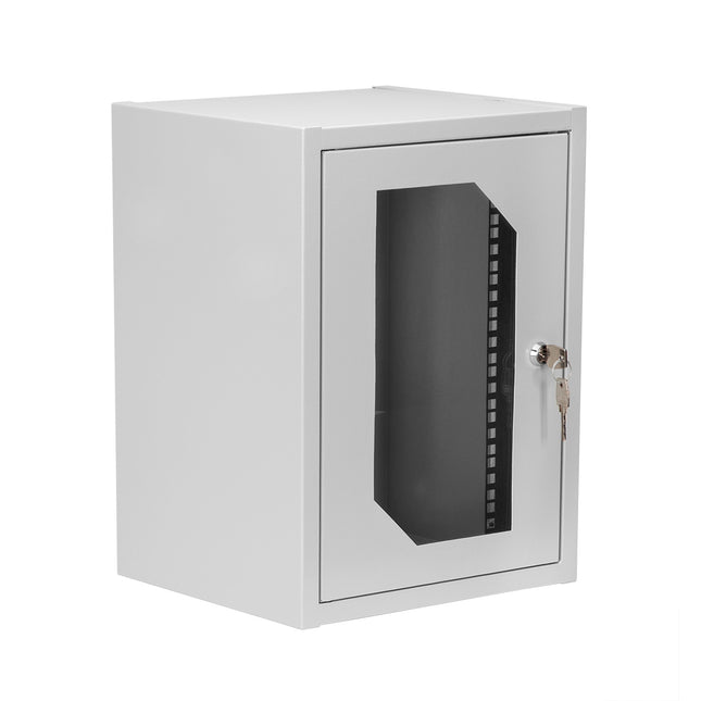 Szafa RACK 10" wisząca 9U 300 mm drzwi z szybą RAL7035 szara