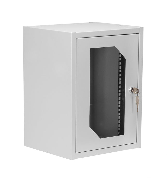 Szafa RACK 10" wisząca 9U 300 mm drzwi z szybą RAL7035 szara Euro-Box