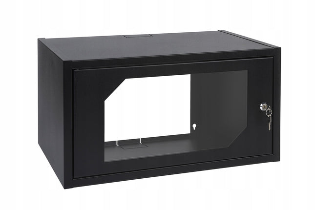 Szafa RACK 19" LC wisząca 6U 350 mm drzwi z szybą RAL9005 czarna Euro-Box